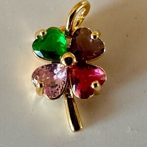 Dainty Gold-Plate CZ Clover Pendant • Multicolor Crystal Charm • NWOT